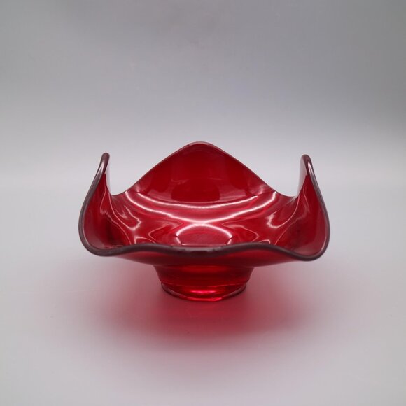 Other - Vintage Mid Century Modern Viking Epic Ruby Red Art Glass Bowl With Rolled Edges